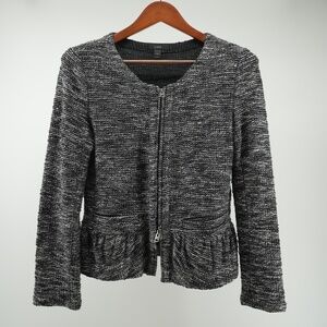 J.Crew Textured Knit Zip-Front Cardigan Peplum Cotton Size M